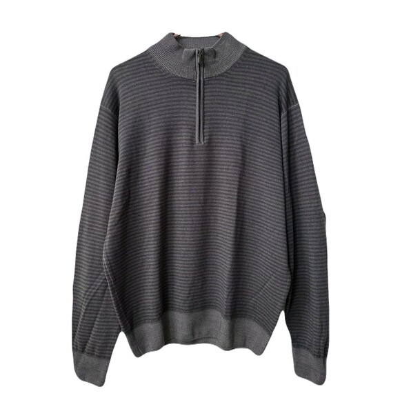 Peter Millar Mens Large 100% Merino Wool 1/4 Zip Gray Stripes Sweater Made Italy - Picture 1 of 5